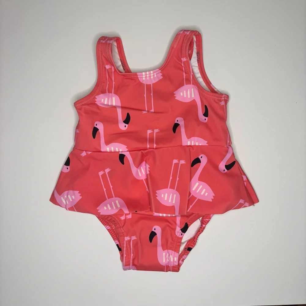 NWT‎ Hanna Andersson Skirted Swimsuit, One Piece, Flamingo, Size 60 (US 3-6mo)